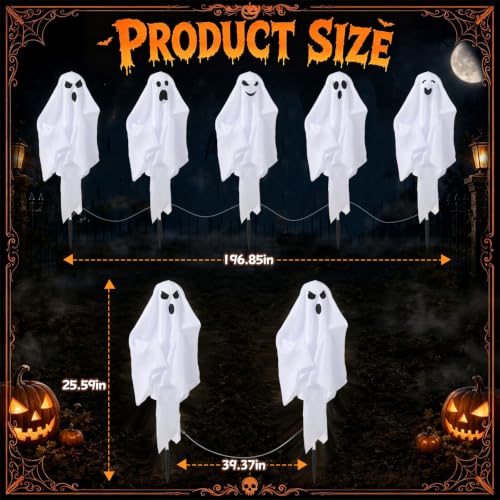 Solar Ghost Yard Decorations 5-Pack Outdoor Halloween Lights with 8 Modes