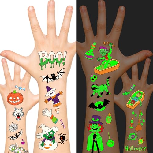 Halloween Luminous Temporary Tattoos for Kids - 12 Sheets, Safe & Waterproof
