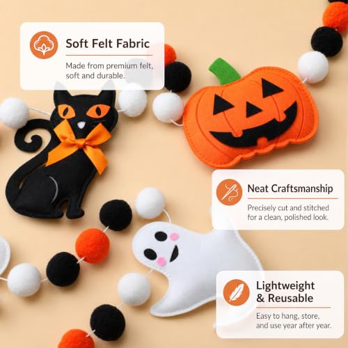 Halloween Felt Banner Ghost Pumpkin Black Cat Decor 6.6 ft Festive Party Decoration