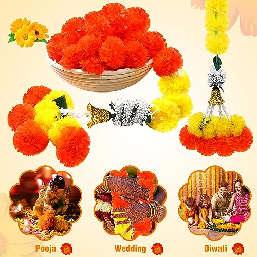 Dark Orange 5-Piece Diwali Marigold Garland Set - 5 Feet Long Artificial Floral Decor