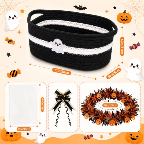 Halloween Boo Basket Set with Ribbons & Transparent Bag - Black & White