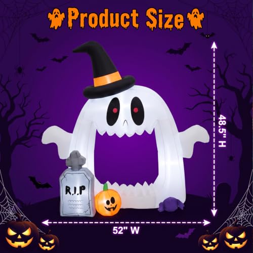 Halloween Ghost Inflatable Car Decoration with Built-in LEDs - 4 FT Outdoor Trunk or Treat