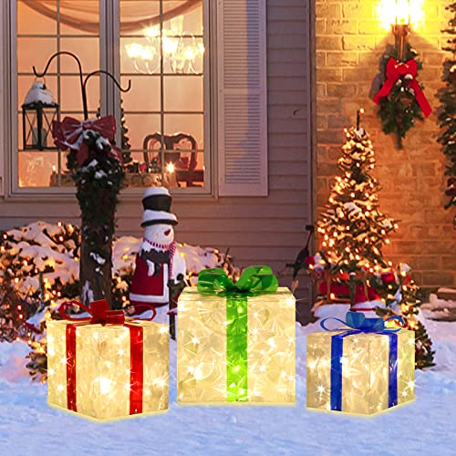 Large 8.5x7x6 Inch Lighted Gift Boxes Set of 3 - 70 LED Flashers Christmas Decor - Variation of THIS listing