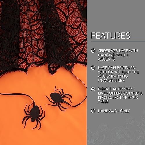 Halloween Spider Lace Tablecloth - Black, 70-Inch Round, Contemporary Style