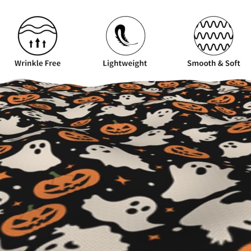 Halloween Ghost & Pumpkin Round Tablecloth 60 Inch Black Spooky Fall Decor - Variation of THIS listing