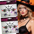 Halloween Glitter Spider Face Sticker - Black Spider & Web with Gems, Waterproof & Self-Adhesive, for Makeup & Cosplay - Black Variation