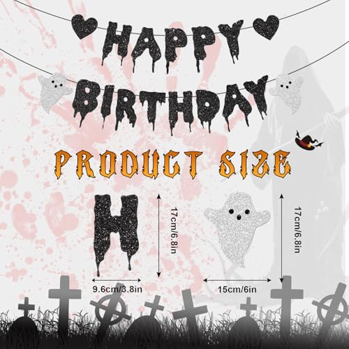 Halloween Birthday Banner Black Glitter Wall Decorations for Party