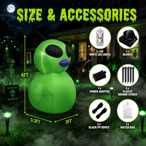 4FT Halloween Inflatable Alien Duck with LED Lights Outdoor Decor