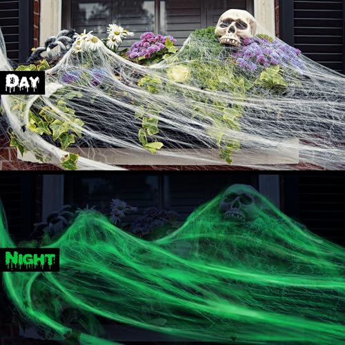 Glow in the Dark Halloween Spider Web - 1600sqft Fake Web Decorations for Indoor Outdoor Party