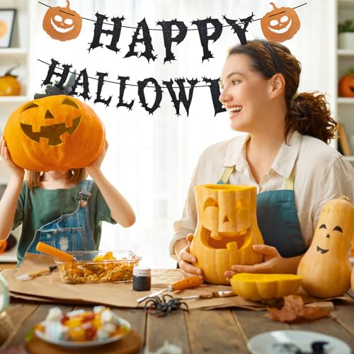 Halloween Banners Set - Spooky Hanging Garland with Pumpkins, Ghosts & Witch Hats
