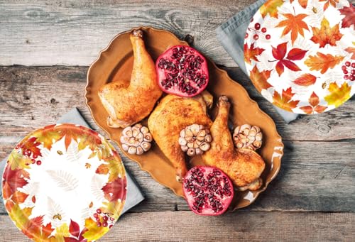 Maple Leaf Fall Paper Plates Set - 50 Disposable 7 Inch Party Supplies