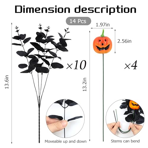 Black Halloween Artificial Flowers and Pumpkin Decor Set - Spooky Indoor Centerpieces - Variation: Black-Pumpkin