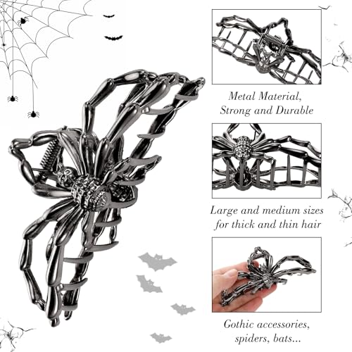 Large Metal Halloween Hair Claw Clips - Goth Accessories, Black - Variation: Black Halloween