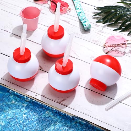 FillTouch 12 Set Fishing Bobbers Cups with Straws and Lids - 10 oz Kids Party Drinkware Variation 12
