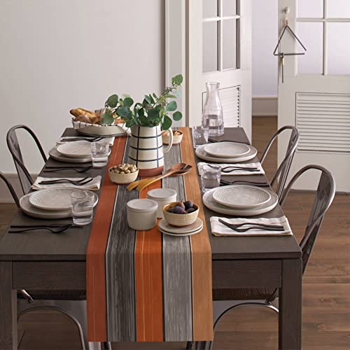 Farmhouse Cotton Linen Table Runner - 13x90 Inch Rustic Orange & Gray Decor