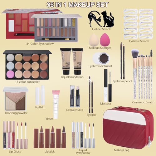 Makeup Kit for Women & Girls - 14 & 20 Color Eyeshadow Palette, Full Set with Brushes & Carrying Bag