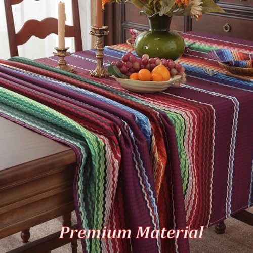 Purple Mexico Serape Stripe Tablecloth 60x102 Inch Rectangular Fiesta Decor