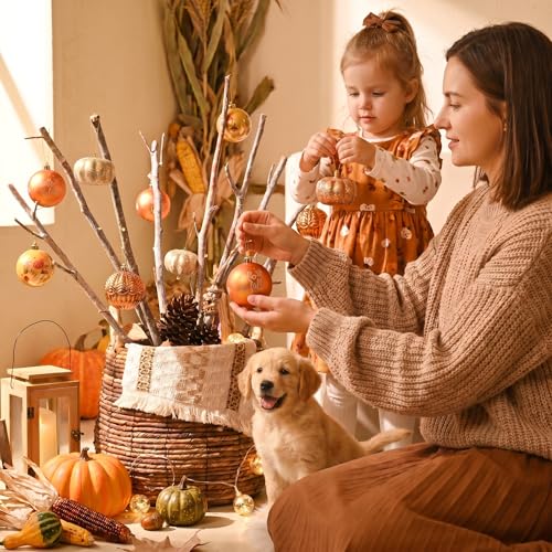 Fall Ornaments Christmas Tree Decorations - Autumn Glow 9pcs 3.15 Inch Orange Harvest