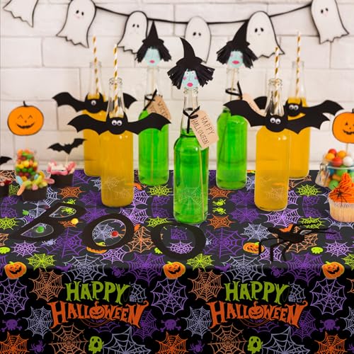 3pcs Halloween Spider Web Plastic Tablecloths - Disposable Rectangular Ghost Design, 54x108 Inch, Variation of 3