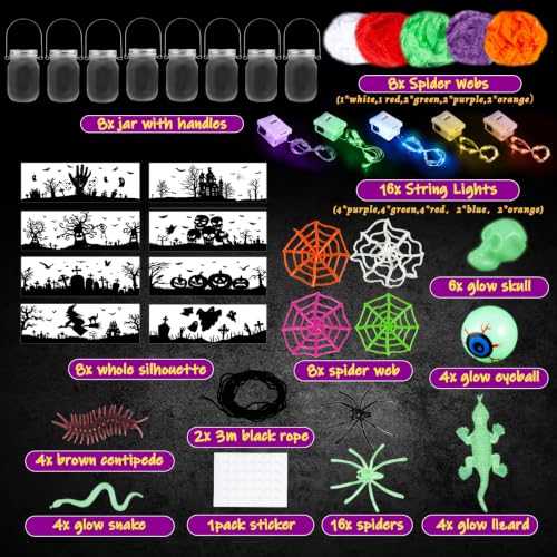 Halloween Mason Jar Craft Kit for Kids - 8 Pack DIY Decorations & Party Favors