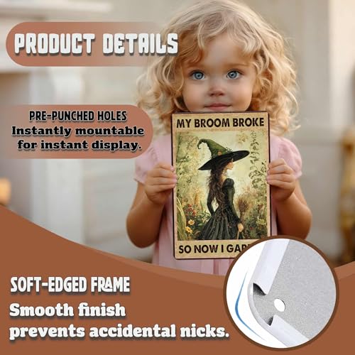 Outdoor Garden Tin Sign Witch My Broom Broke So Now I Garden Halloween Metal Wall Art 12x8 Inch - Variation of Halloween Metal Signs-16