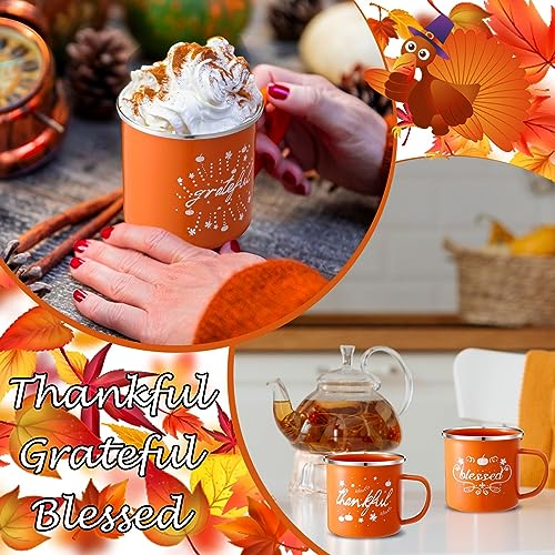 Enamel Pumpkin Coffee Mugs Set - 16 oz Fall Autumn Thanksgiving Holiday