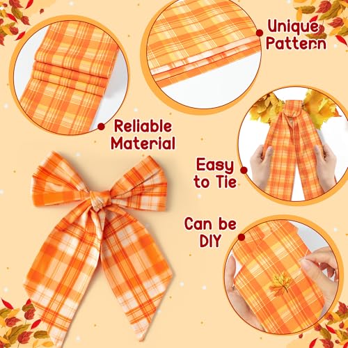 Autumn Plaid Wreath Sash Set - 2 Pcs Fall DIY Bow Decorations for Front Door Thanksgiving Halloween