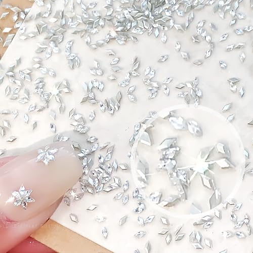 Mini Rhombic Nail Art Charms - Silver 300Pcs Shiny Zircon Flatback Nail Gems