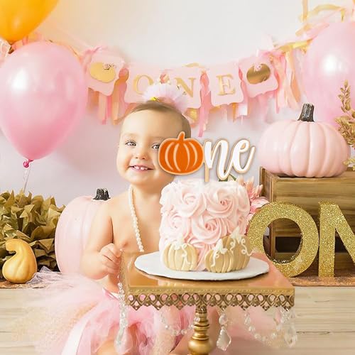 Pumpkin First Birthday Cake Topper - Wooden Pumpkin ONE Celebration Decor
