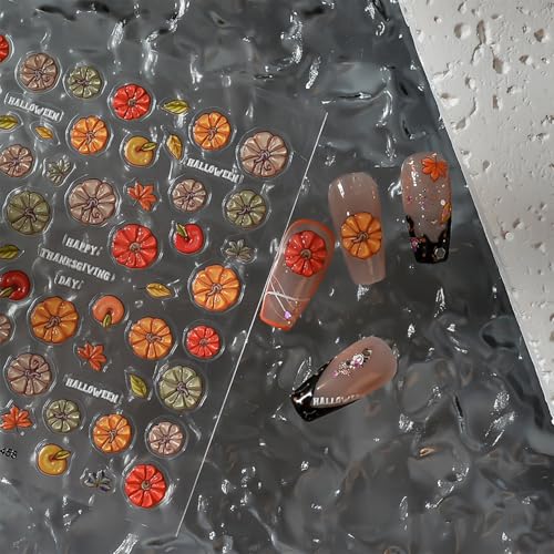 Fall Nail Stickers Set with Pumpkin & Autumn Leaves – Self-Adhesive Nail Art Decals for Women