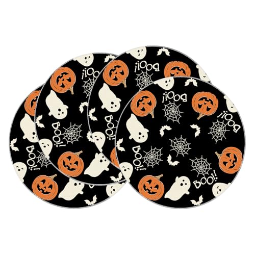 Halloween Ghost Pumpkin Round Placemats Set of 4 - 14x14 Inch Table Decor