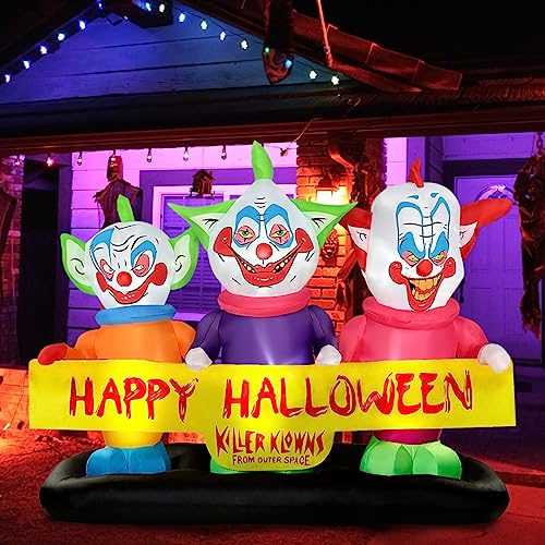 Halloween Inflatable Killer Clowns Decoration - 6ft Outdoor Yard Decor with Lights
