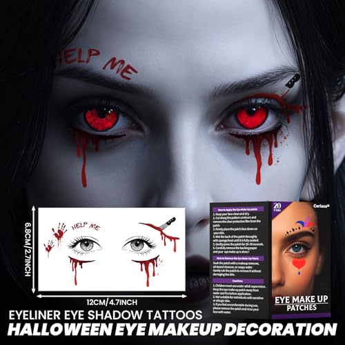 Halloween Eye Shadow Temporary Tattoos Kit - Colored, 20 Pairs, Waterproof