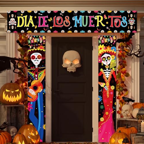 Day of the Dead Porch Banner Halloween Mexican Fiesta Skeleton Decorations