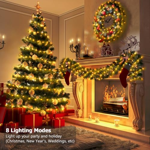 Green Wire Battery Operated String Lights 33ft Warm White with Remote & Timer