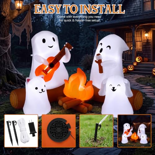 6FT Halloween Inflatable Ghost Yard Decoration with Campfire Scene