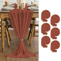 120 Inch Boho Terracotta Gauze Wedding Table Runner 6 Pieces Home Decor
