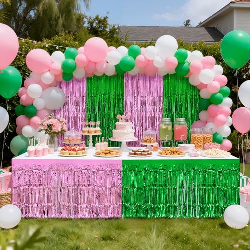 Pink & Green Foil Fringe Curtains & Table Skirts Party Decor Set