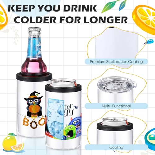 4 Pack Sublimation Insulated Beer Can Cooler 12oz with Interchangeable Lids