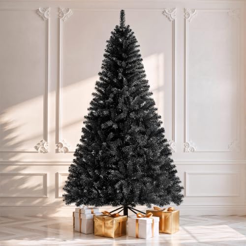 7.5ft Black Artificial Christmas Tree with 1258 Tips - Halloween Holiday Decor