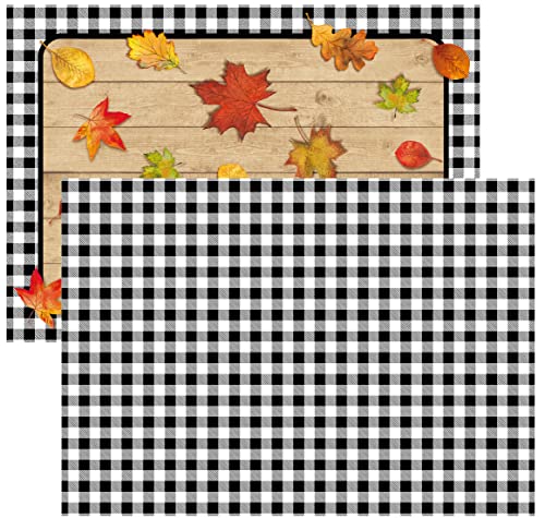 Disposable Reversible Paper Place Mats 14x10 Inches - Gingham & Fall Leaves Design