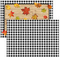 Disposable Reversible Paper Place Mats 14x10 Inches - Gingham & Fall Leaves Design