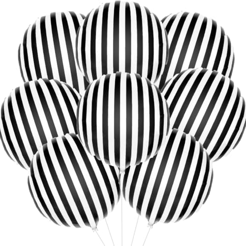 Black and White Striped Balloon Set - Halloween Party Decorations, 8 Pack