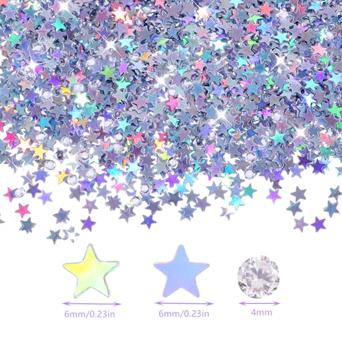 Silver Glitter Star Confetti with Diamonds - 3000 Pieces, Party Table Decor
