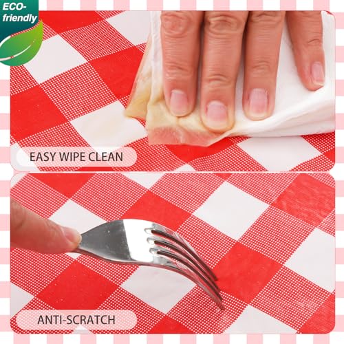 Red Gingham Vinyl Tablecloth with Flannel Backing 60x84 Inch Waterproof Outdoor Cover