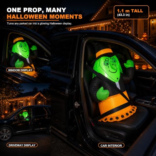 Halloween Inflatable Witch Car Decoration - 3.5 ft Passenger Seat Accessory