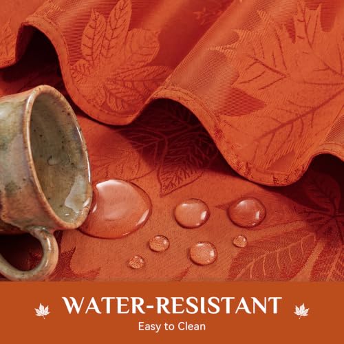Fall Jacquard Rectangle Tablecloth 60x84 Inches - Maple Burnt Orange