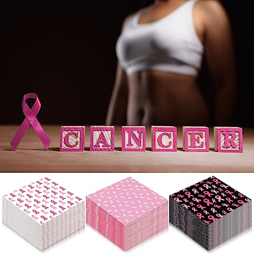 Breast Cancer Awareness Cocktail Napkins 120 Pack Pink Ribbon Design for Parties