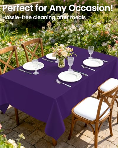 Disposable Plastic Tablecloth - Purple, 54 x 108 Inches, 4 Pack, Fits 6ft Tables