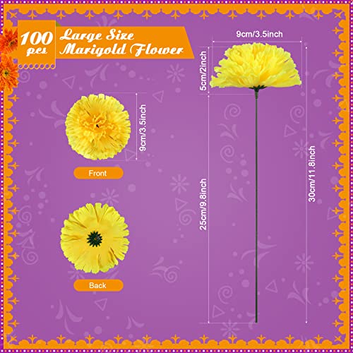 Mexican Party Decorations Set with Marigold Flowers & Banners - Orange & Yellow - Dia De Los Muertos & Fiesta Decor